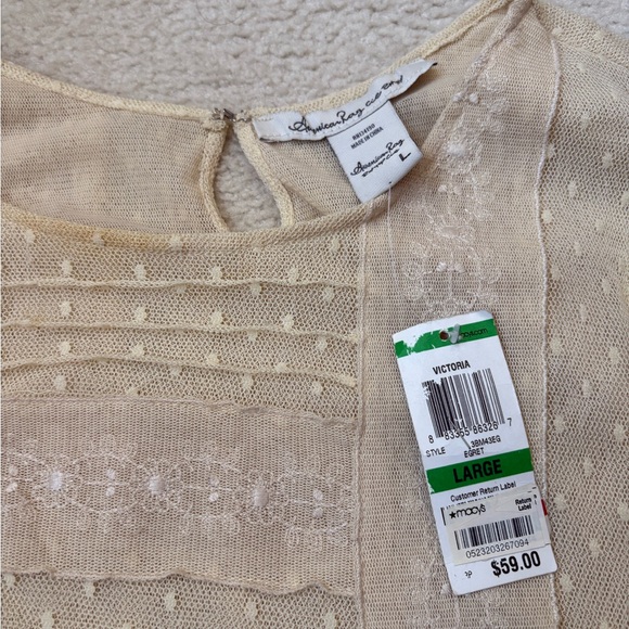 American Rag Y2K vintage beige mesh lace gauzy long sleeve top, sz L (juniors) - Picture 2 of 5